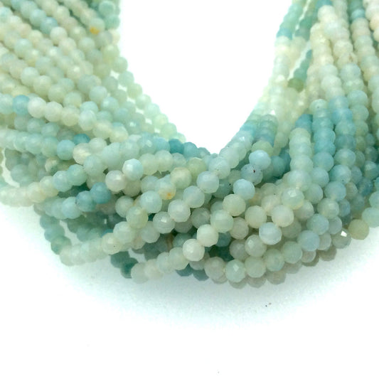 Holiday Special! 2-3mm x 2-3mm Faceted Natural Gradient Mixed Amazonite Rondelle Shaped Beads - 13" Strand (~ 125 Beads)