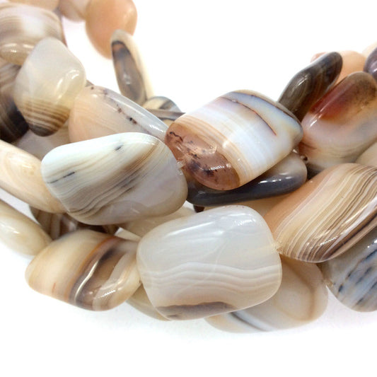 Natural Light Brown/Beige Banded Agate Rectangle Beads - 15.5" Strand (Approx. 16 Beads) - Approx. 18mm x 25mm - Sold by the Strand