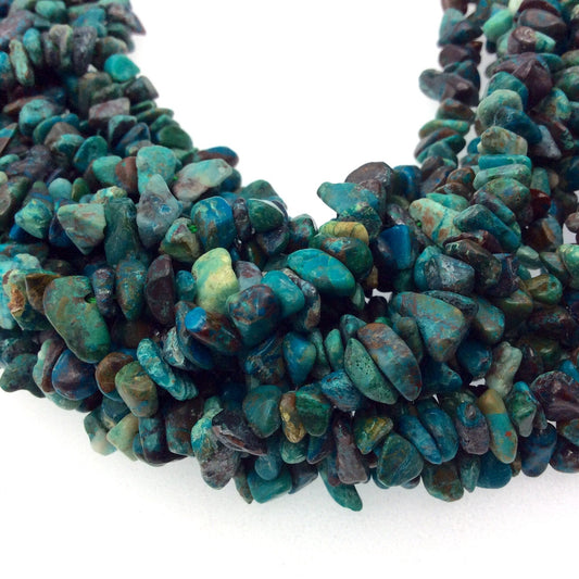 Glossy Finish Natural Chrysocolla Chip Nugget Shape Beads with 1mm Holes - Sold by 15" Strand (Approx. 146 Beads) - Measuring 2-5mm x 5-8mm