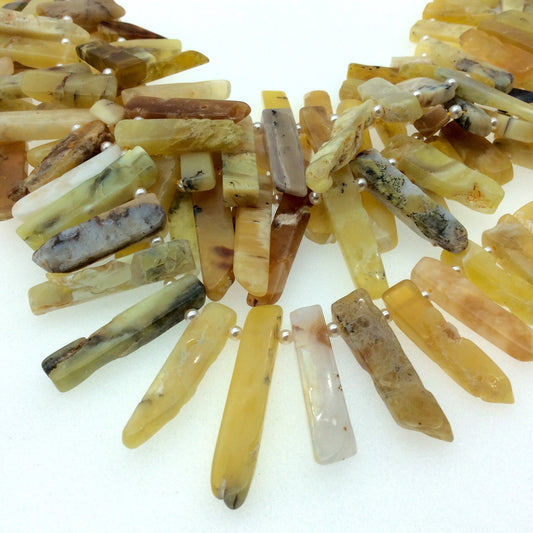 Graduated Yellow Opal Flat Stick Beads - 16.5" Strand (Approx. 45 Beads) - Measuring 6-8mm x 12-35mm - Natural Semi-Precious Gemstone