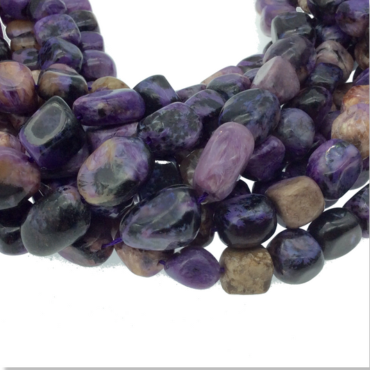Purple Charoite Nugget/Tumble Beads - 16" Strand (Approximately 38 Beads) - Measuring 5-8mm x 10-15mm - Natural Semi-Precious Gemstone