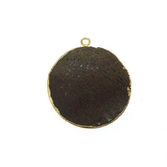 Large Gold Electroplated Mixed Red Jasper Faceted Round/Coin Shaped Pendant - Measures 30-40mm approx. - Sold Individually, Random