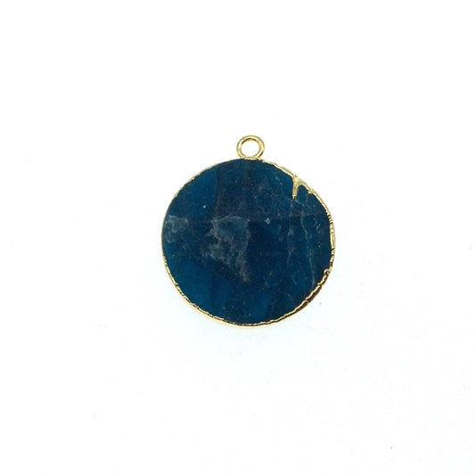 Medium Gold Electroplated Mixed Blue Jasper Faceted Round/Coin Shaped Pendant - Measures 20-30mm approx. - Sold Individually, Random