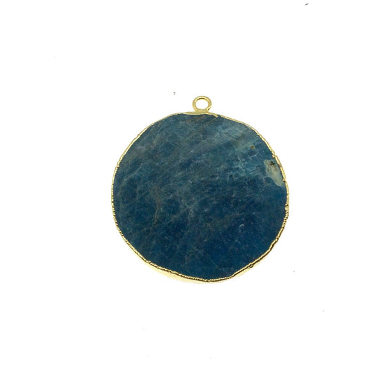 Large Gold Electroplated Mixed Blue Jasper Faceted Round/Coin Shaped Pendant - Measures 30-40mm approx. - Sold Individually, Random