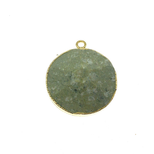 Medium Gold Electroplated Prehnite Faceted Round/Coin Shaped Pendant - Measures 22-35mm approx. - Sold Individually, Random