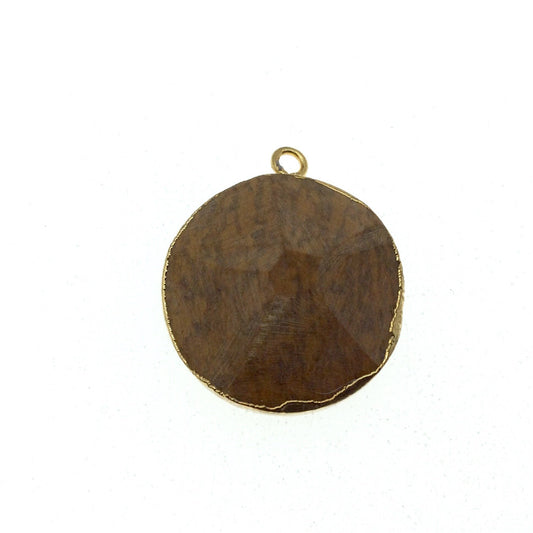 Medium Gold Electroplated Mixed Jasper Faceted Round/Coin Shaped Pendant - Measures 22-35mm approx. - Sold Individually, Random