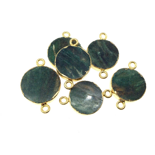 Gold Electroplated Natural Flat Green Aventurine Round/Coin Shaped Connector - 16mm - 18mm Long Approx. - Sold Per Each, Selected at Random