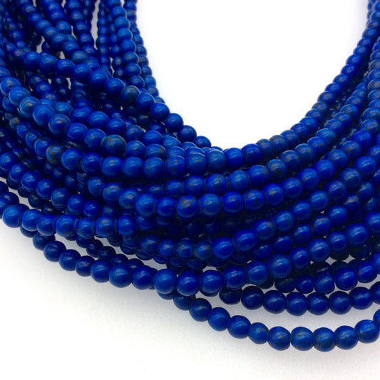 4.5mm Dyed Blue Howlite Smooth Round/Ball Shaped Beads - Sold by 16" Strands (Approx. 93 Beads) - Natural Semi-Precious Gemstone