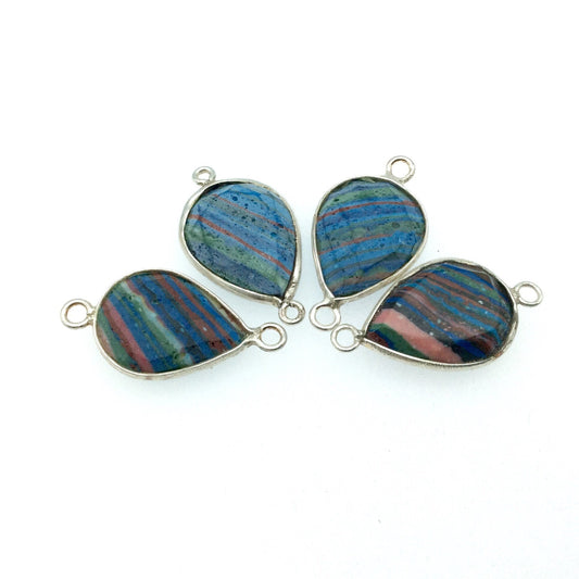 Jeweler's Lot OOAK Silver Plated Faux Fordite Faceted Assorted Copper Bezel Pendants/Connectors 15mm x 20mm, Approx. "34" - Sold as Shown!