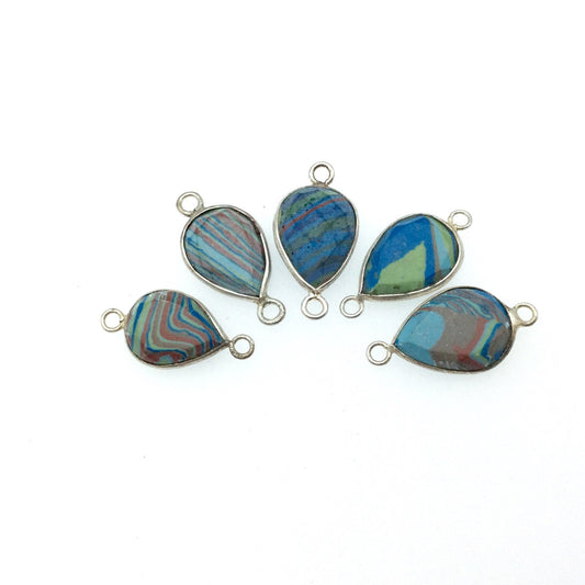 Jeweler's Lot OOAK Silver Plated Faux Fordite Faceted Assorted Copper Bezel Pendants/Connectors 13mm x 18mm, Approx. "31" - Sold as Shown!