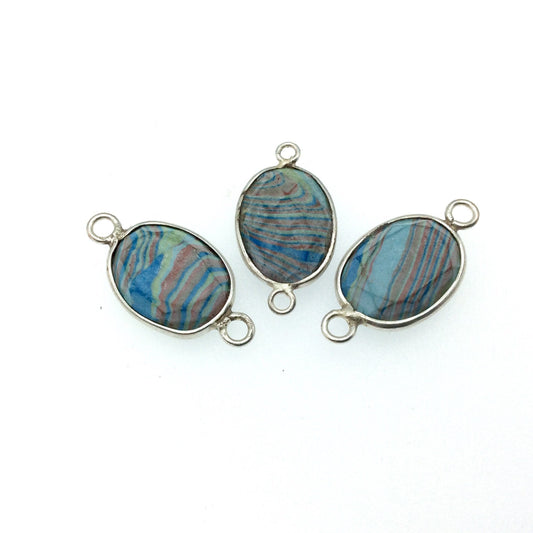 Jeweler's Lot OOAK Silver Plated Faux Fordite Faceted Assorted Copper Bezel Pendants/Connectors 13mm x 18mm, Approx. "29" - Sold as Shown!