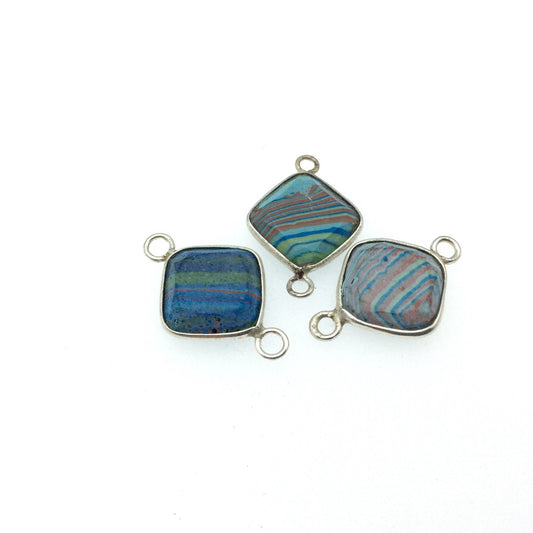 Jeweler's Lot OOAK Silver Plated Faux Fordite Faceted Assorted Copper Bezel Pendants/Connectors 12mm - 14mm, Approx. "28" - Sold as Shown!