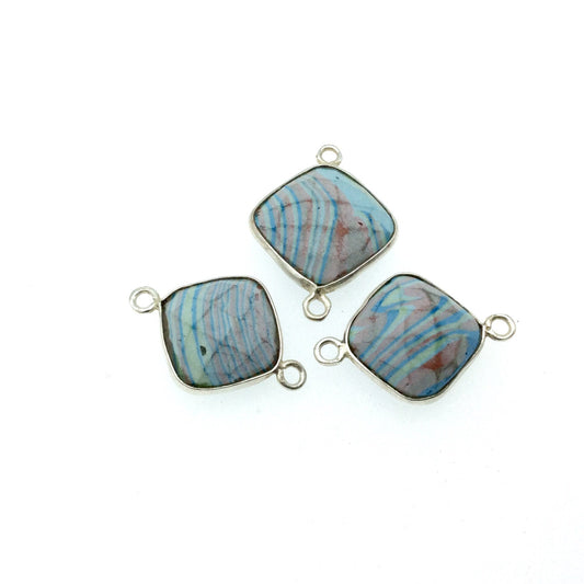 Jeweler's Lot OOAK Silver Plated Faux Fordite Faceted Assorted Copper Bezel Pendants/Connectors 12mm - 14mm, Approx. "22" - Sold as Shown!