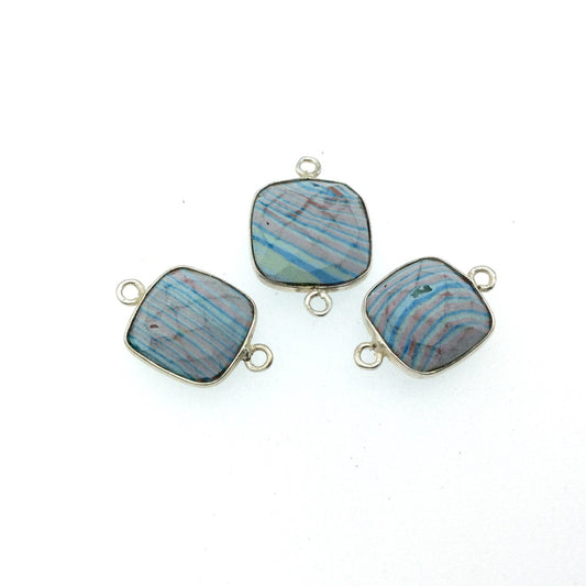 Jeweler's Lot OOAK Silver Plated Faux Fordite Faceted Assorted Copper Bezel Pendants/Connectors 12mm - 14mm, Approx. "21" - Sold as Shown!