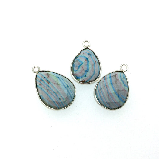 Jeweler's Lot OOAK Silver Plated Faux Fordite Faceted Assorted Copper Bezel Pendants/Connectors 12mm x 16mm, Approx. "18" - Sold as Shown!