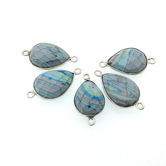 Jeweler's Lot OOAK Silver Plated Faux Fordite Faceted Assorted Copper Bezel Pendants/Connectors 12mm x 16mm, Approx. "16" - Sold as Shown!