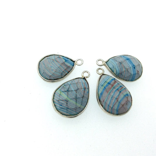 Jeweler's Lot OOAK Silver Plated Faux Fordite Faceted Assorted Copper Bezel Pendants/Connectors 12mm x 16mm, Approx. "15" - Sold as Shown!