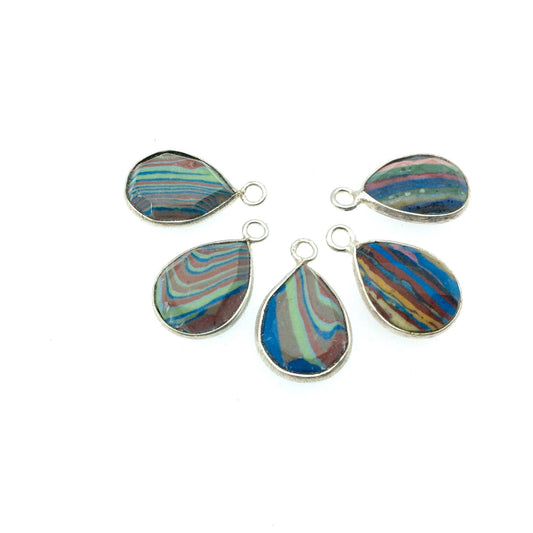 Jeweler's Lot OOAK Silver Plated Faux Fordite Faceted Assorted Copper Bezel Pendants/Connectors 12mm x 16mm, Approx. "14" - Sold as Shown!