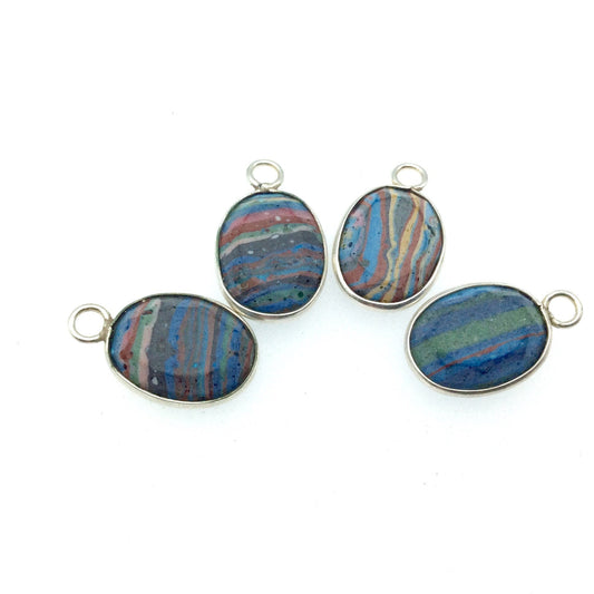 Jeweler's Lot OOAK Silver Plated Faux Fordite Faceted Assorted Copper Bezel Pendants/Connectors 12mm x 16mm, Approx. "11" - Sold as Shown!