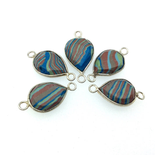 Jeweler's Lot OOAK Silver Plated Faux Fordite Faceted Assorted Copper Bezel Pendants/Connectors 12mm x 16mm, Approx. "08" - Sold as Shown!