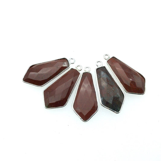 Silver Plated Natural Red Jasper Faceted Dagger Shaped Copper Bezel Pendant - Measures 12mm x 25mm - Sold Individually, Random