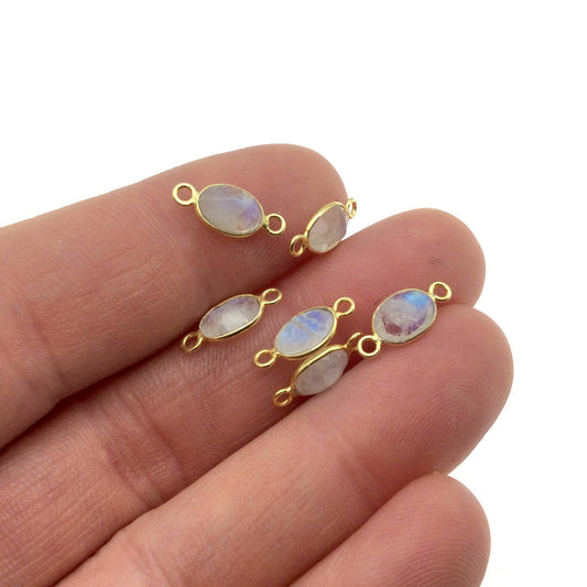 Moonstone Oval Bezel Connector For Permanent Bracelets - 14k Gold Vermeil Cut Stone Bezel - BULK PACK of Six - 5mm x 7mm Links for Jewelry