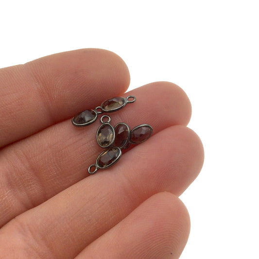 BULK LOT -Pack of Six (6) Gunmetal sterling silver Pointed/Cut Stone Faceted oval Shaped Smoky Quartz Bezel Pendants Measures 4mm x 6mm