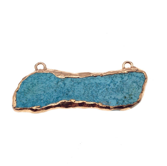 Chinese Turquoise Bezel | OOAK Rose Gold Electroplated Stabilized Freeform Shaped Two Loop Pendant "013" ~ 88mm x 28mm - Sold As Pictured