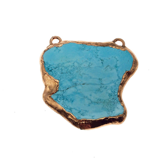 Chinese Turquoise bezel | OOAK Rose Gold Electroplated Stabilized Freeform Shaped Two Loop Pendant "033" ~ 50mm x 55mm - Sold As Pictured