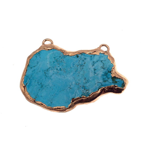 Chinese Turquoise Bezel | OOAK Rose Gold Electroplated Stabilized Freeform Shaped Two Loop Pendant "032" ~ 43mm x 67mm - Sold As Pictured