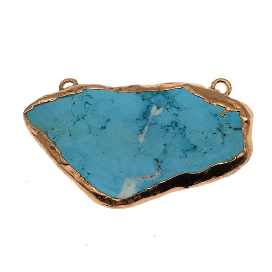 Chinese Turquoise Bezel | OOAK Rose Gold Electroplated Stabilized Freeform Shaped Two Loop Pendant "031" ~ 80mm x 45mm - Sold As Pictured