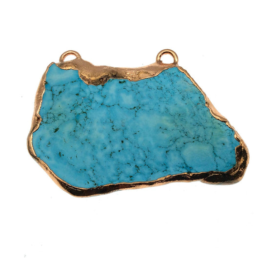 Chinese Turquoise Bezel | OOAK Rose Gold Electroplated Stabilized Freeform Shaped Two Loop Pendant "029" ~ 69mm x 43mm - Sold As Pictured