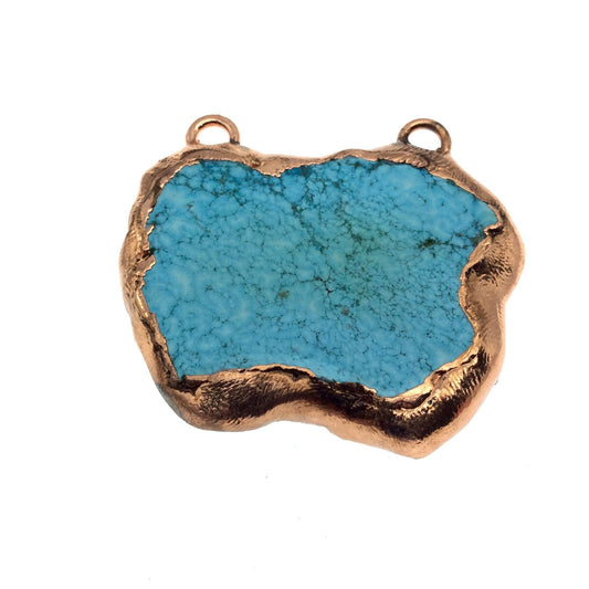 Chinese Turquoise Bezel | OOAK Rose Gold Electroplated Stabilized Freeform Shaped Two Loop Pendant "022" ~ 40mm x 33mm - Sold As Pictured