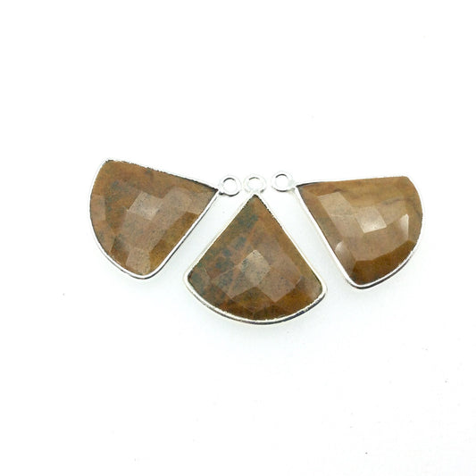 Silver Finish Faceted Yellow Jasper Fan Shaped Bezel Pendant - Measuring 18-20mm x 18-20mm - Natural Semi-precious Gemstone