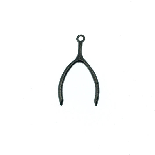 Gunmetal Finish Lucky Wishbone Shaped Good Luck Pendant/Charm Components with Attached Ring - 16mm x 29mm - Sold in Packs of 10 (297-GM)
