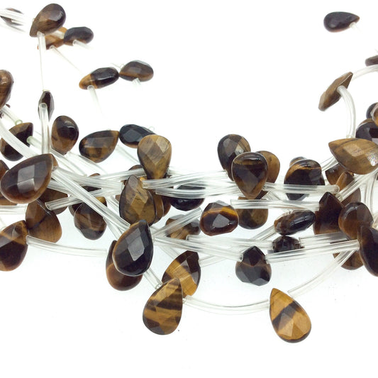 Faceted Golden Brown Tiger Eye Teardrop Shaped Beads, Measuring 8mm x 13mm - 15.5" Strand (~17 Beads) - Natural Gemstone Bead Strand