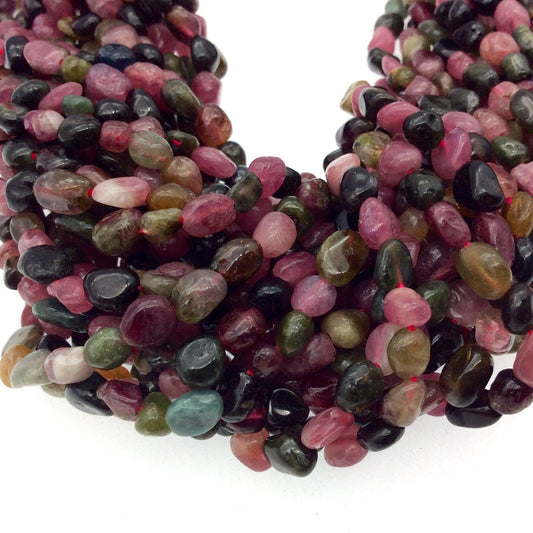 4-5mm x 5-8mm Smooth Mixed Tourmaline Pebble/Nugget Beads - 15" Strand (~ 70 Beads) - Natural Semi-Precious Gemstone - Sold by Strands