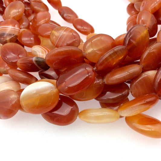 Natural Orange/Red Banded Agate Oval Beads - 15.75" Strand (Approx. 20 Beads) - Measuring 15mm x 20mm, Approximately - Sold by the Strand