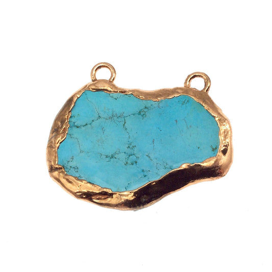 Chinese Turquoise Bezel | OOAK Rose Gold Electroplated Stabilized Freeform Shaped Two Loop Pendant "063" ~ 50mm x 38mm - Sold As Pictured