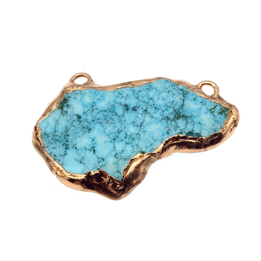 Chinese Turquoise Bezel | OOAK Rose Gold Electroplated Stabilized Freeform Shaped Two Loop Pendant "065" ~ 65mm x 38mm - Sold As Pictured