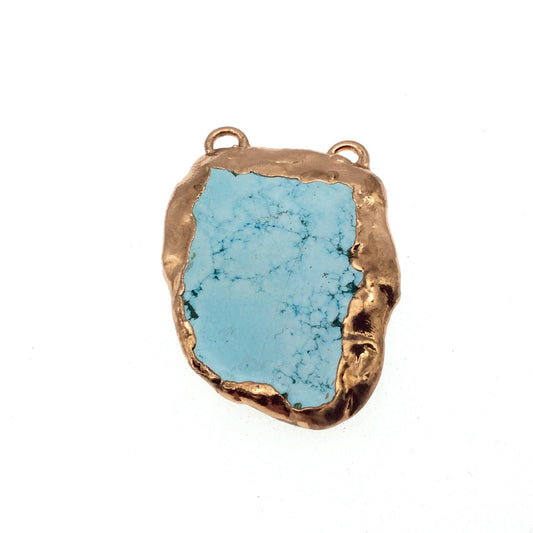 Chinese Turquoise Bezel | OOAK Rose Gold Electroplated Stabilized Freeform Shaped Two Loop Pendant "066" ~ 35mm x 47mm - Sold As Pictured