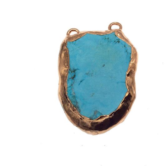 Chinese Turquoise Bezel | OOAK Rose Gold Electroplated Stabilized Freeform Shaped Two Loop Pendant "042" ~ 60mm x 28mm - Sold As Pictured