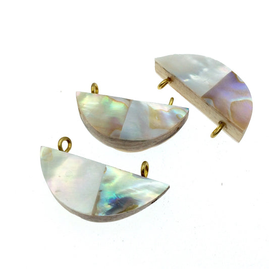 Iridescent White Semi-circle Shaped Natural Shell Focal Pendant - 15mm x 37mm Approximately - Sold Individually