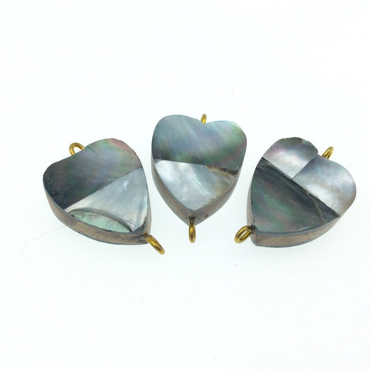 Silver Gray Heart Shaped Natural Shell Focal Connector - 22mm x 28mm Approximately - Sold Individually