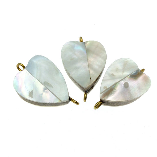 Iridescent White Heart Shaped Natural Shell Focal Connector - 22mm x 28mm Approximately - Sold Individually