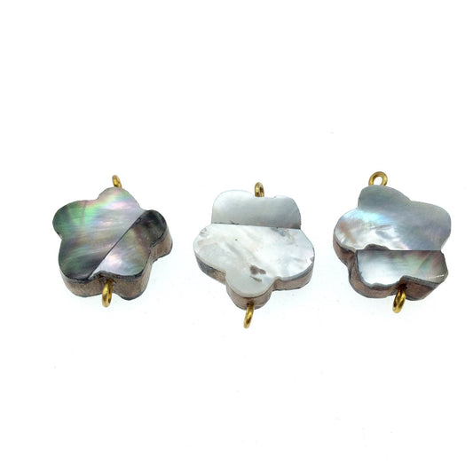 Silver Gray Flower Shaped Natural Shell Focal Connector - 24mm x 24mm Approximately - Sold Individually