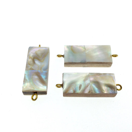 Iridescent White Rectangle Shaped Natural Shell Focal Connector - 16mm x 38mm Approximately - Sold Individually