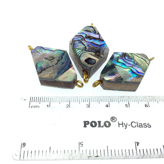 Rainbow Flattened Diamond Shaped Natural Shell Focal Connector - 23mm x 28mm Approximately - Sold Individually