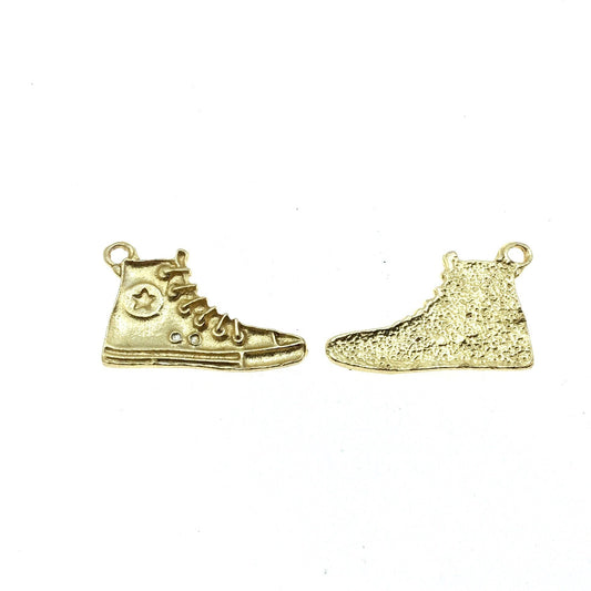 Gold Plated Copper High-top Sneaker Pendant with One Ring- Measuring 17mm x 28mm - Sold Individually, Chosen at Random