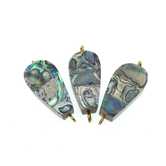Rainbow Flattened Teardrop Shaped Natural Shell Focal Connector - 18mm x 36mm Approximately - Sold Individually